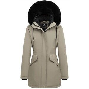 MOERDENG Women's Long Winter Down Coat Fleece Line Parka Warm Puffer Jacket Med